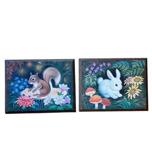 Vintage 1970s Prints Cute Cottagecore Baby Squirrel Bunny Wall Decor